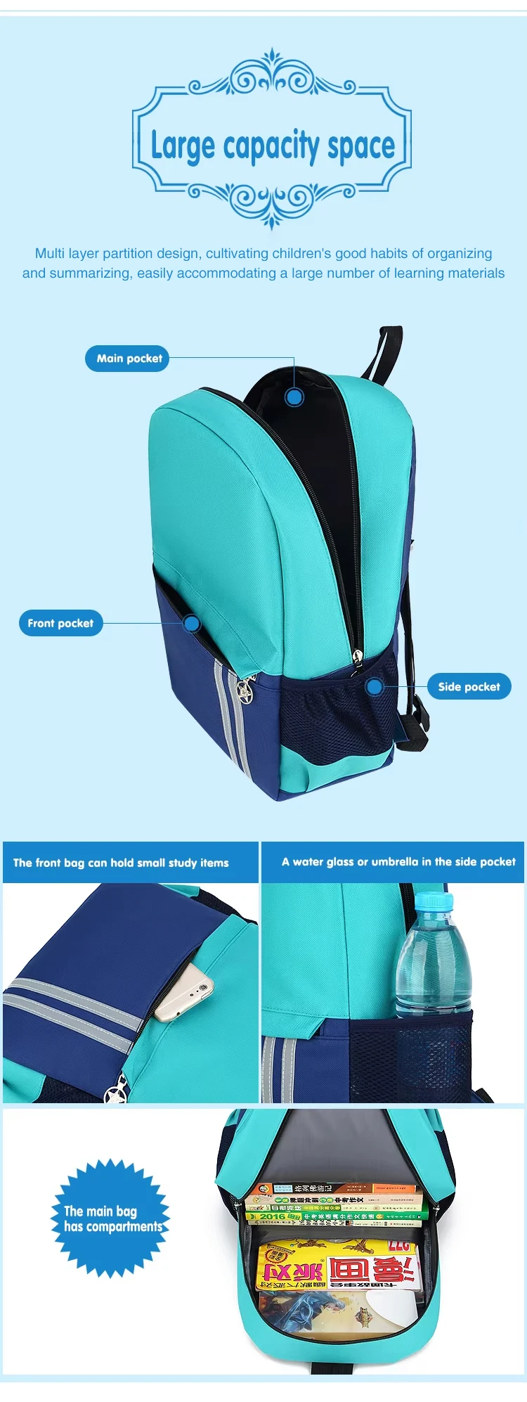 Custom logo oxford fashion casual sports backpack for primary school kids zipper closure waterproof nylon lining unisex Custom logo oxford fashion casual sports backpack for primary school kids zipper closure waterproof nylon lining unisex