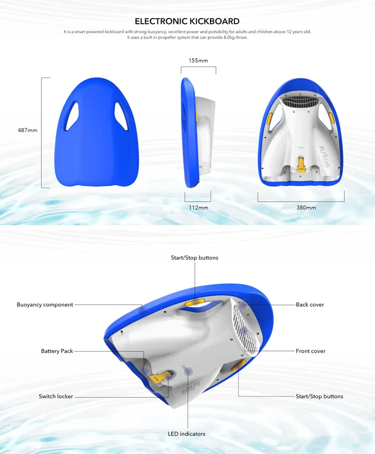 Asiwo Electric Kickboards Water For Swimming 350w With 8kgs Thrust