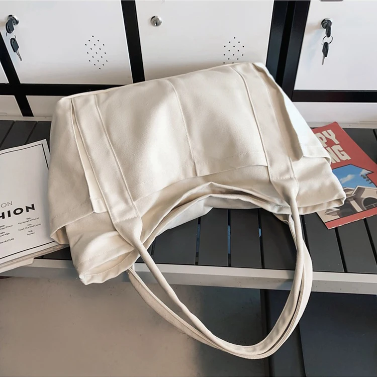 Budget Custom Large Cotton Canvas Yacht Tote Bag 100 Recycled Cotton Canvas Bag With Tow Pockets manufacture