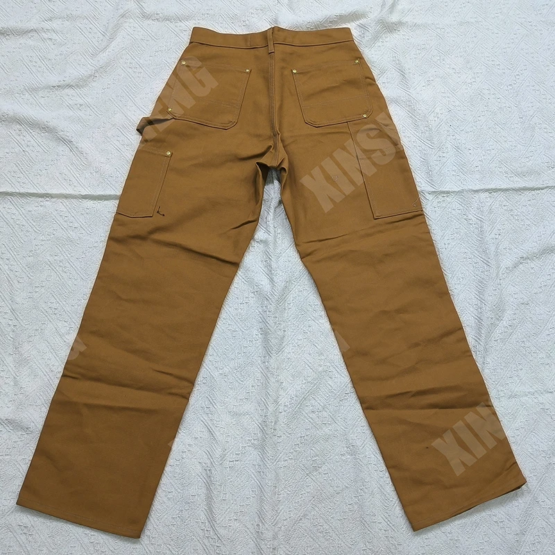 Manufacturer Custom High Quality Mens Straight Leg Denim Jeans Canvas Work Cargo Pants Double Knee Carpenter Pants Men details