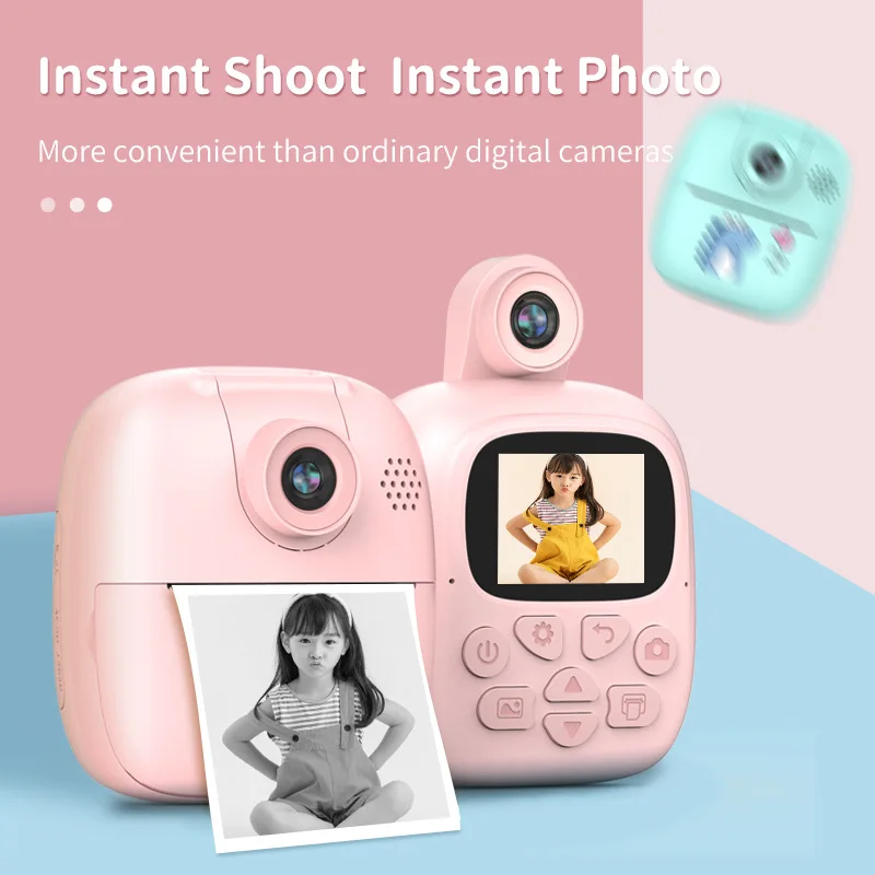 Instant Print Camera for Kids Christmas Birthday Gift Girls Boys HD Digital Video Portable Toy Age 3 4 5 6 7 8 9 10 with SD Card