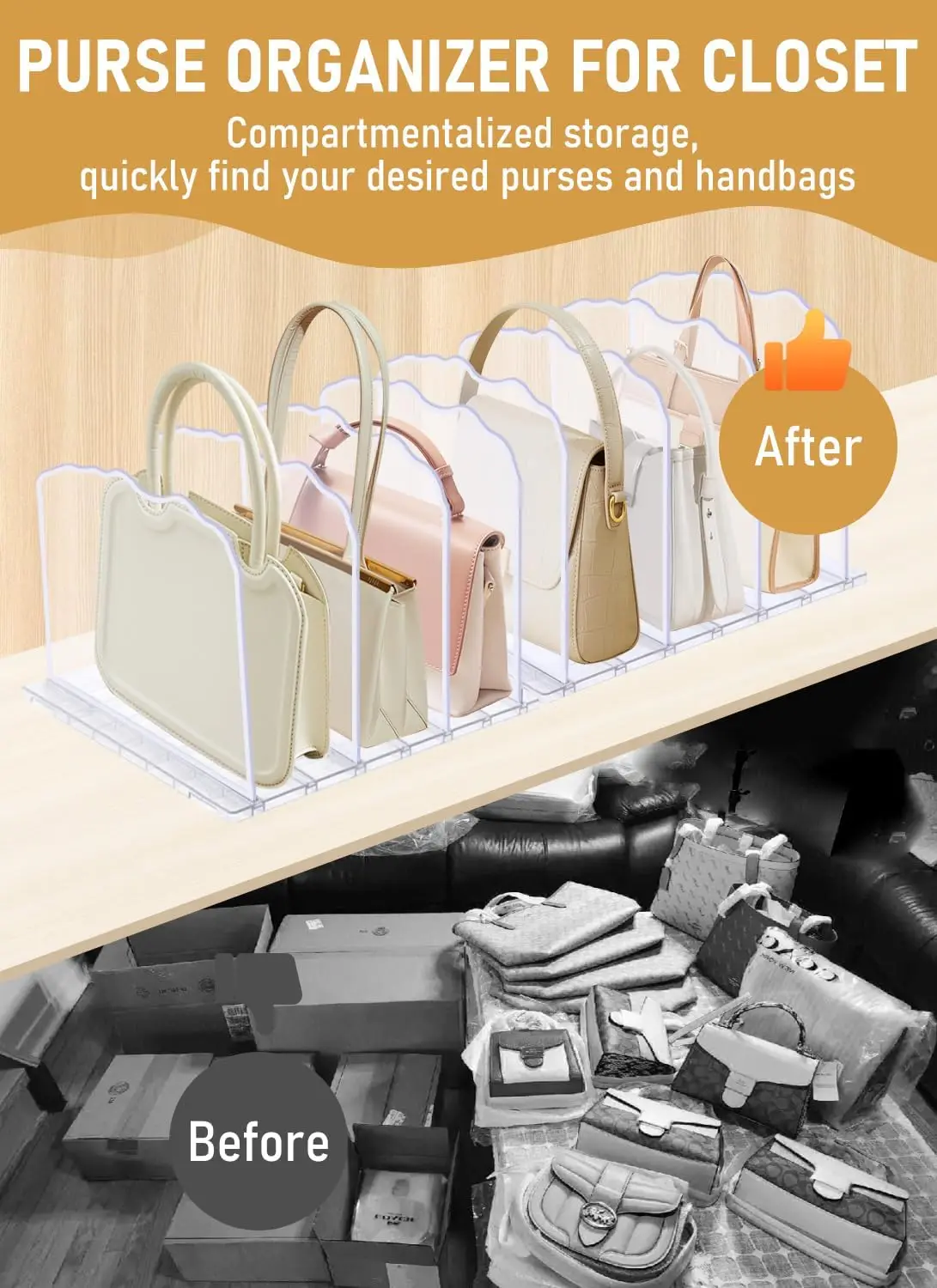 Custom acrylic Adjustable Bag Organizer Closet Purse Storage Organizer for Closet Handbag Storage Organizer