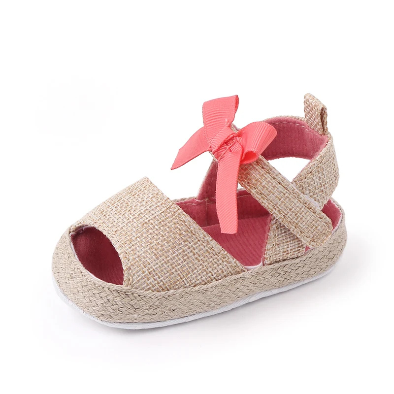Summer New Baby Twine Wrapped Edge Solid Color Bow Soft Soled Fish Mouth Sandals for Baby Girls Toddler Shoes factory