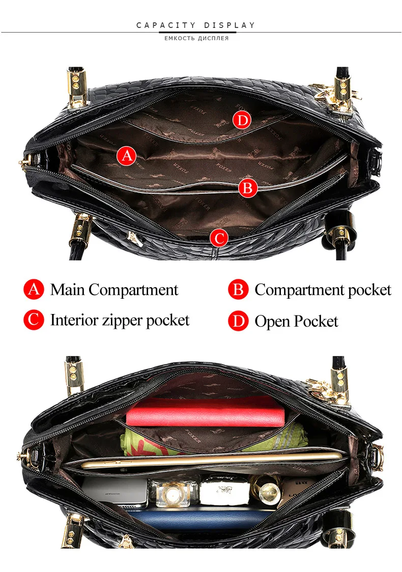 FOXER Brand Women Genuine Leather Shoulder Sequin Cowhide Fashion Handbags Ladies Commute Large Capacity Purse Female Totes Bag