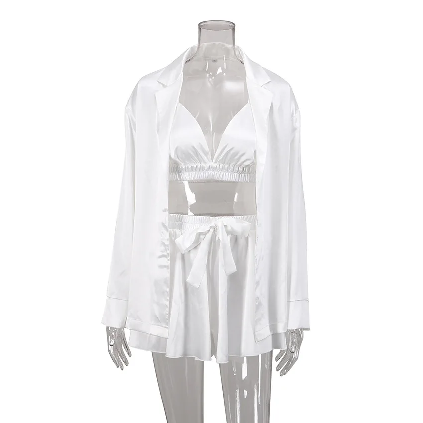 2023 new design Champagne silk ladies pajamas vest shorts shirt outer wear elegant French bridal dress clothes women