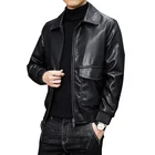 Leather High Quality Men's Black Leather Jacket New Winter Casual Bomber Leather Jacket For Men
