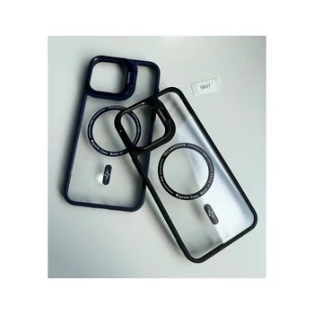Stylish Transparent magnetic wireless charging phone case for for iPhone 12 13 14 15 Lens Stand clear Phone Case