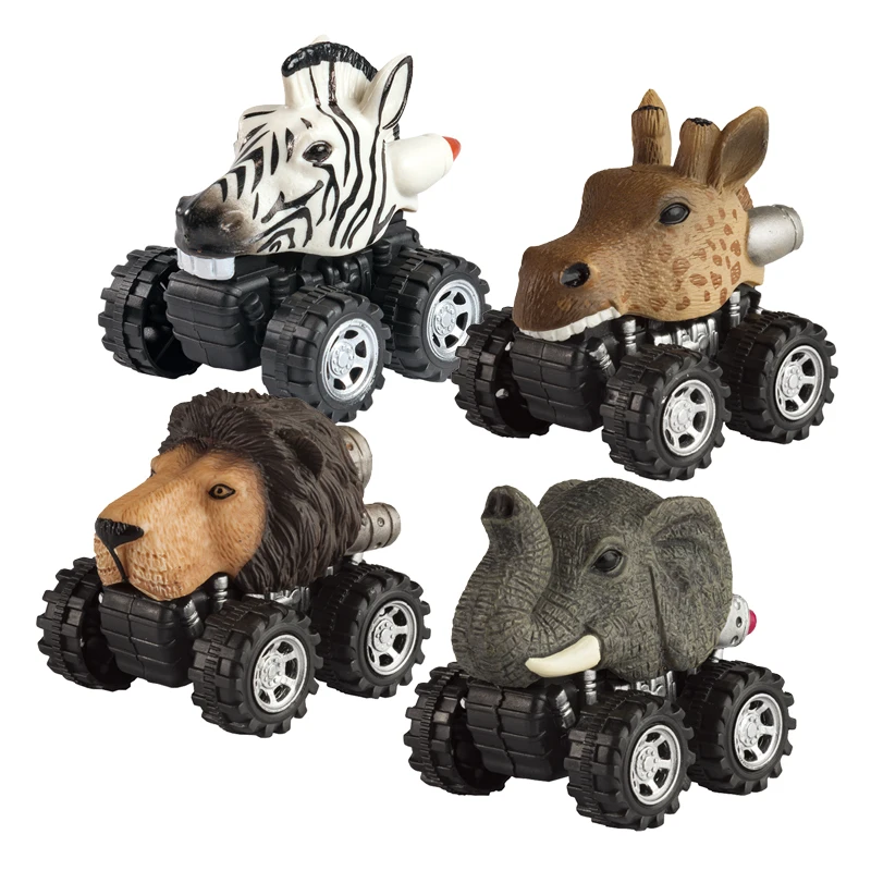 4PCS Zebra elephant giraffe lion plastic animals small pullback cars set toy