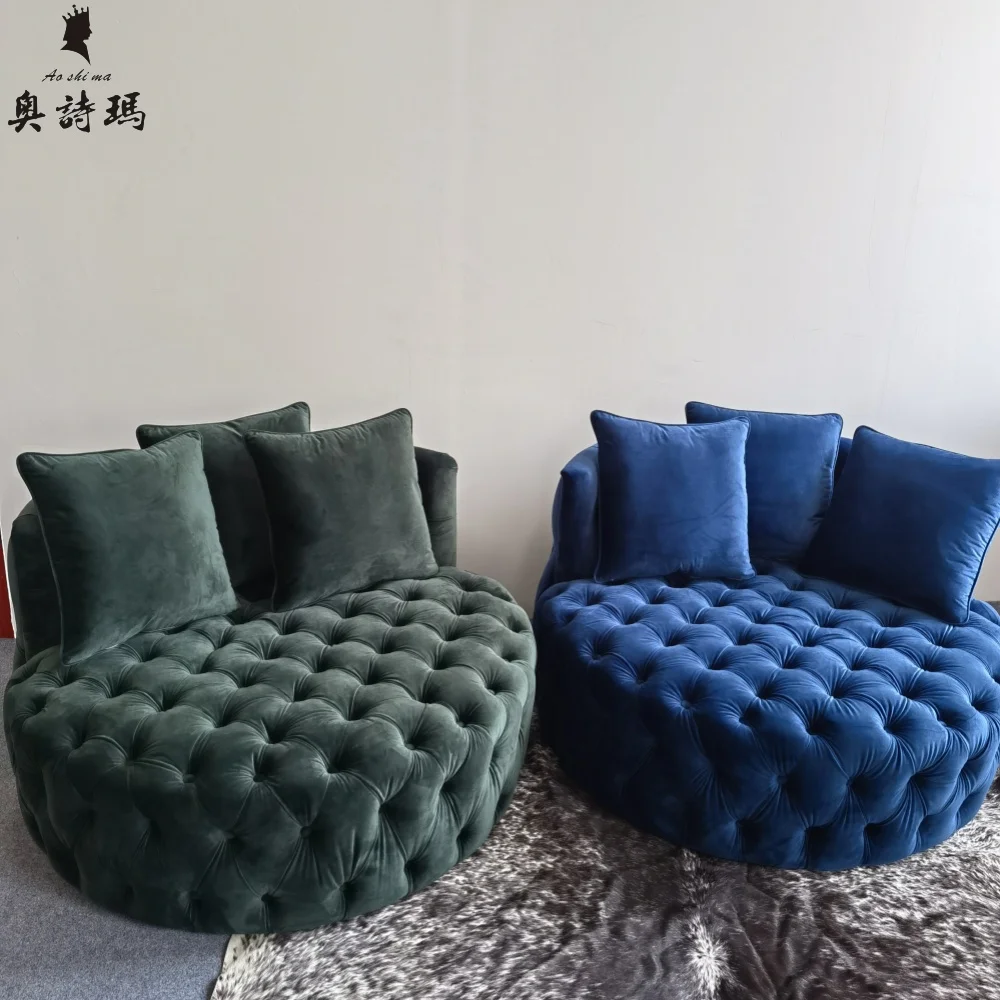 现代豪华客厅家具套装: 圆形沙发床和单人休闲躺椅的完美结合