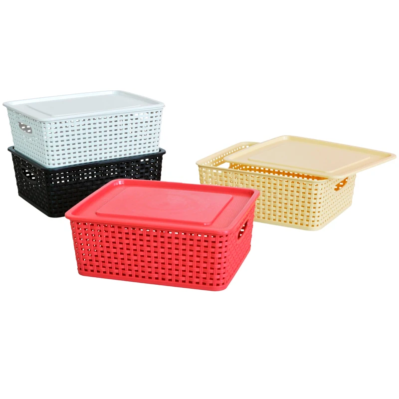 Home Pantry Storage Toy Clothes Storage organization Woven Plastic Storage Baskets With Lid travel laundry basket