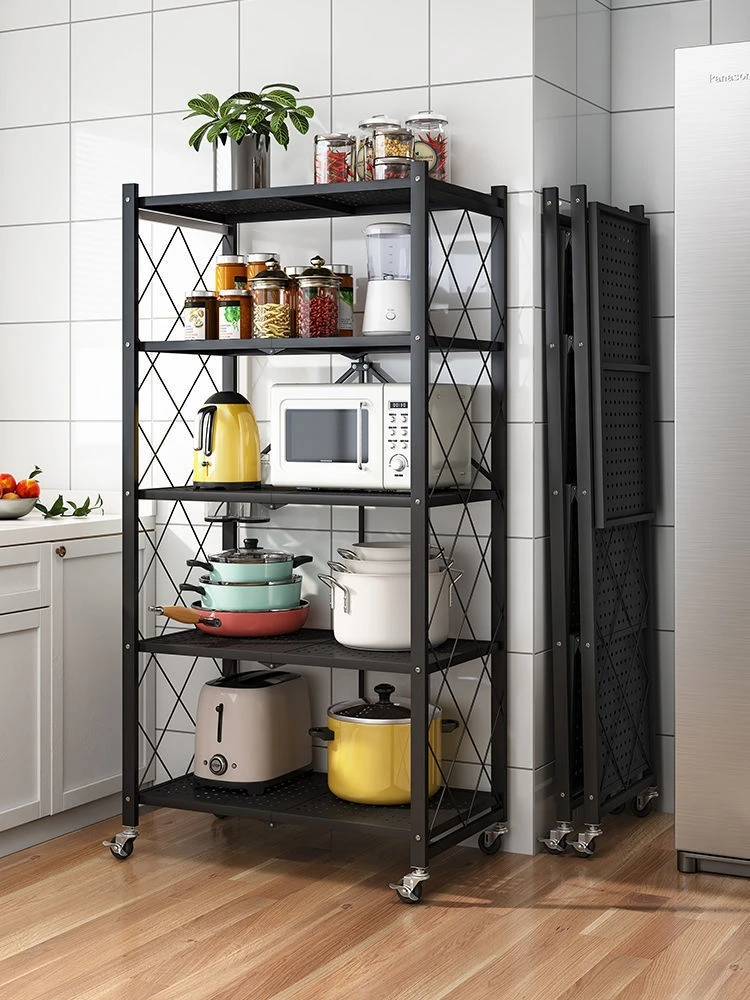 Four layer kitchen storage rack  kitchenware storage  carbon steel mesh folding storage rack