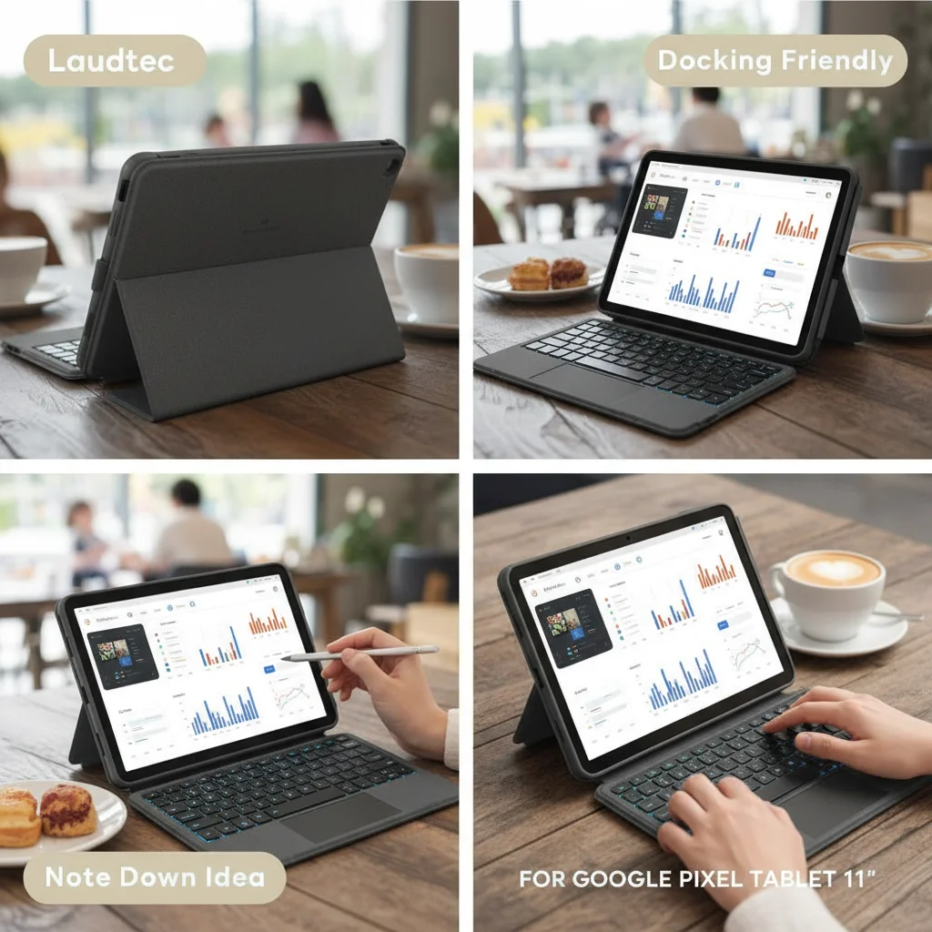 product magnetic keyboard case for google pixel tablet 11 inch adjustable angle detachable portable speaker dock backlight laudtec-4