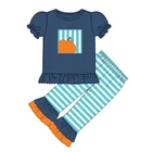 Boy Clothing Hot Sale Orange Pumpkin Applique Knit Cotton Boy Clothing Set