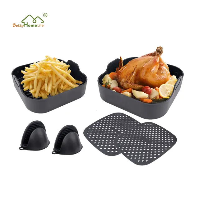 Food Grade 6 Pack Square Silicone Air Fryer Liner Kit Easy Cleaning Reusable Nonstick Pot Basket Oven Accessories