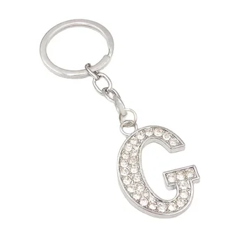 Custom handcrafted metal diamond alphabet keyring letter "G" key holder shiny silver keychain