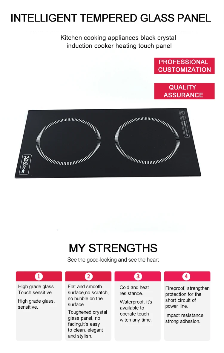 Kitchen cookware black crystal induction cooker heating touch screen