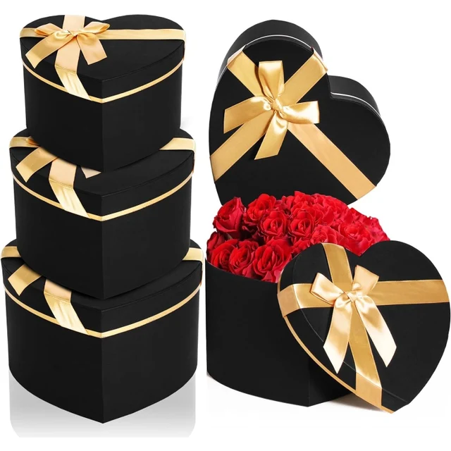 Custom Size Korean Valentine Day Luxury Rose Bouquet Flower Packaging Gift Black Paper Boxes For Flower Arrangement