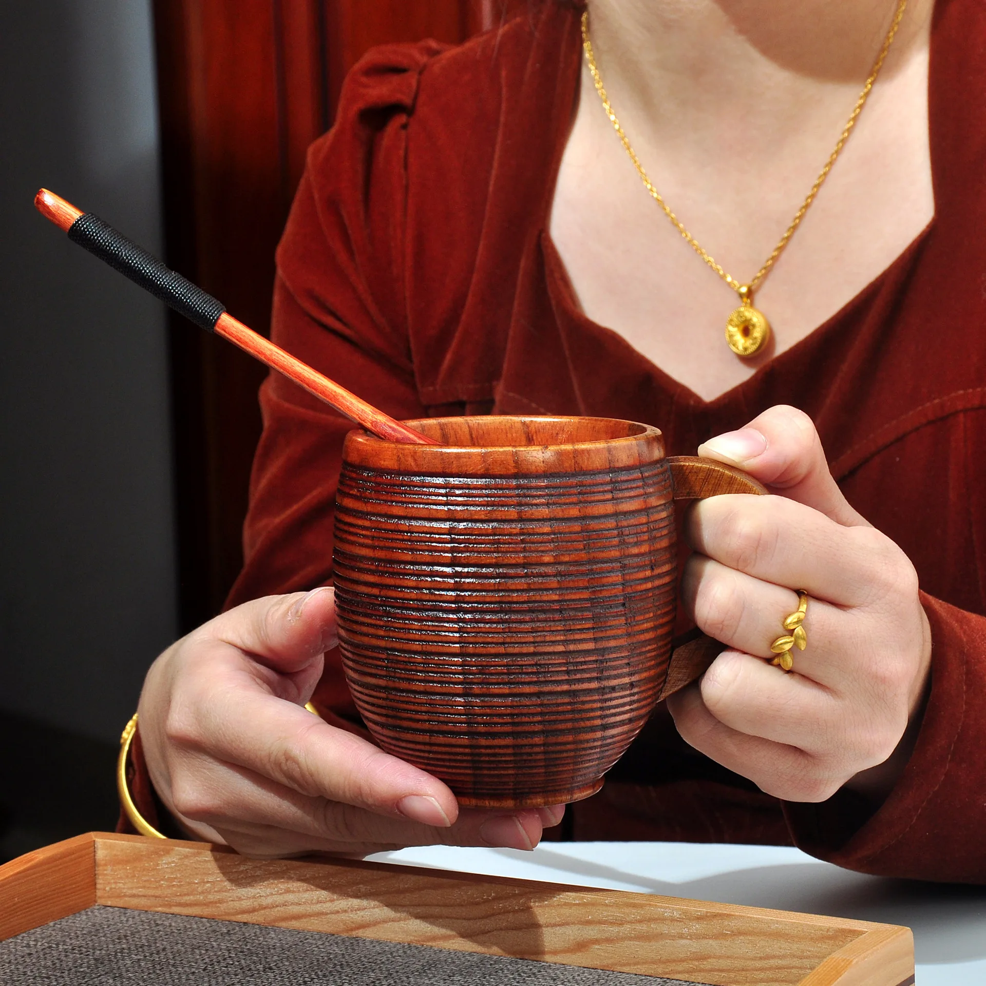 Solid Wood Japanese Jujube Wood Handle Cup,  tea cup, creative Japanese tableware milk cup