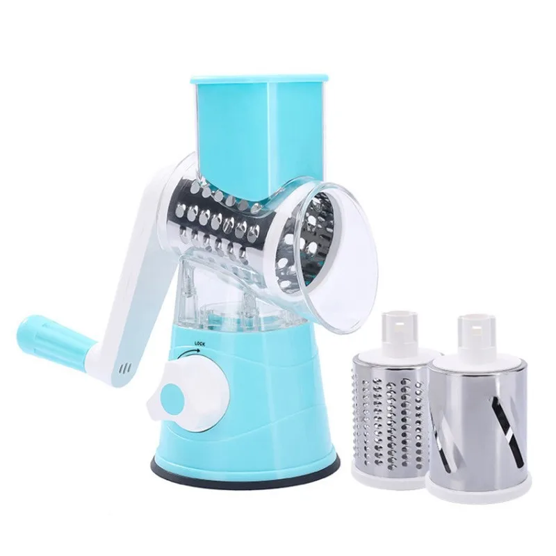 Multifunctional 3 in 1 Spiral Slicer Hand Manual Rotary Cheese Grater Food Slicer Veggie Dicer Vegetable Chopper Cutter