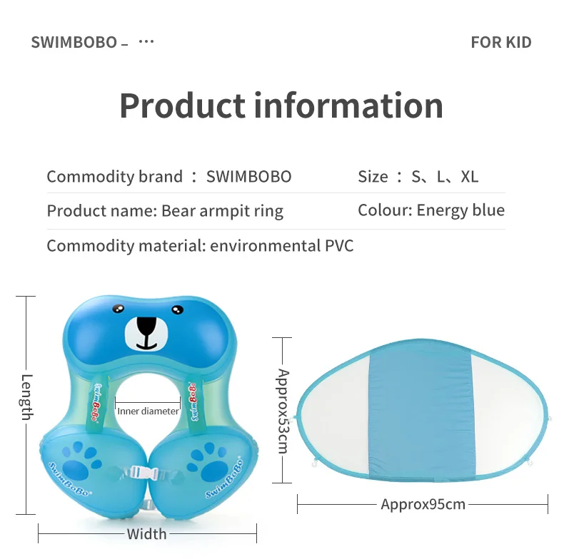 Swimbobo Hot Sale 0-3 Years Old Baby Underarm Floating Ring Anti-roll and Anti-choke Water Children Blue Swimming Ring