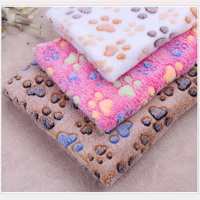 P623 Soft Dog Bed Cute Paw Prints Kennel Carpet Reversible Fleece Crate Pet Bed Mat Pet Blanket