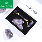 Amethyst Beauty Amethyst Facial Beauty Bian Stone Guasha Jade Roller Purple Gua Sha With Box Kit
