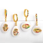 Pendant Earrings Earrings Fashion Demon Eye Hamsa Pendant Earrings Rainbow Colorful Cubic Zirconia Hoop Earrings For Women