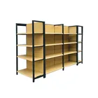 Suitable Price Gondola Supermarket Shelf With End Shelf Heavy Duty Cold-rolled Steel Wood Grain Display