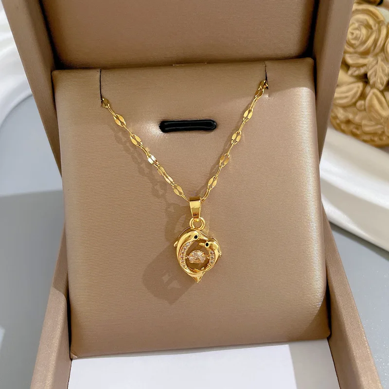 Cute Sparkling Zircon Dolphin Pendant 