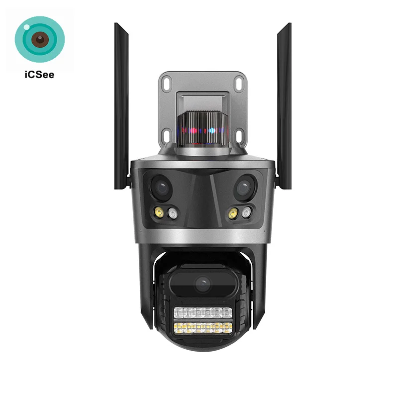 ICsee 6K Outdoor IP Camera Wifi Three Lens Three Screen Security PTZ Camera iCSee Auto Tracking Video Three Lens Network Camera