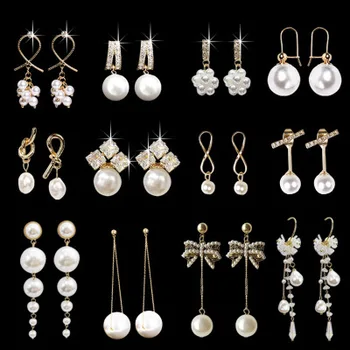 New Fashion 925 Sterling Silver Needle Silver Long Tassel Pearl Earrings Women's Earrings Jewelry Wholesale