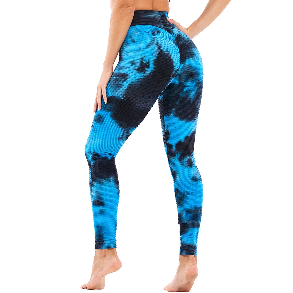 In stock seamless tie dye leggings women yoga fitness bubble high waist custom printed leggings