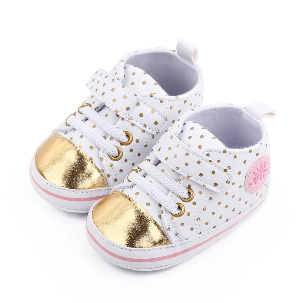 Color Matching High Top Round Polka-dot Soft Sole Non-slip Baby PU Casual Toddler Shoes details