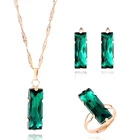 New Jewelry Gold Gold New Fashion Rectangular Jewelry Set Gold Plating Green Crystal Customized Jewelry Women Set