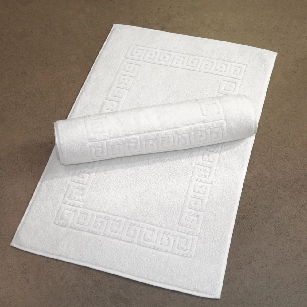 Custom embossed logo foot mat super absorb 100% cotton bath mat towel non-slip