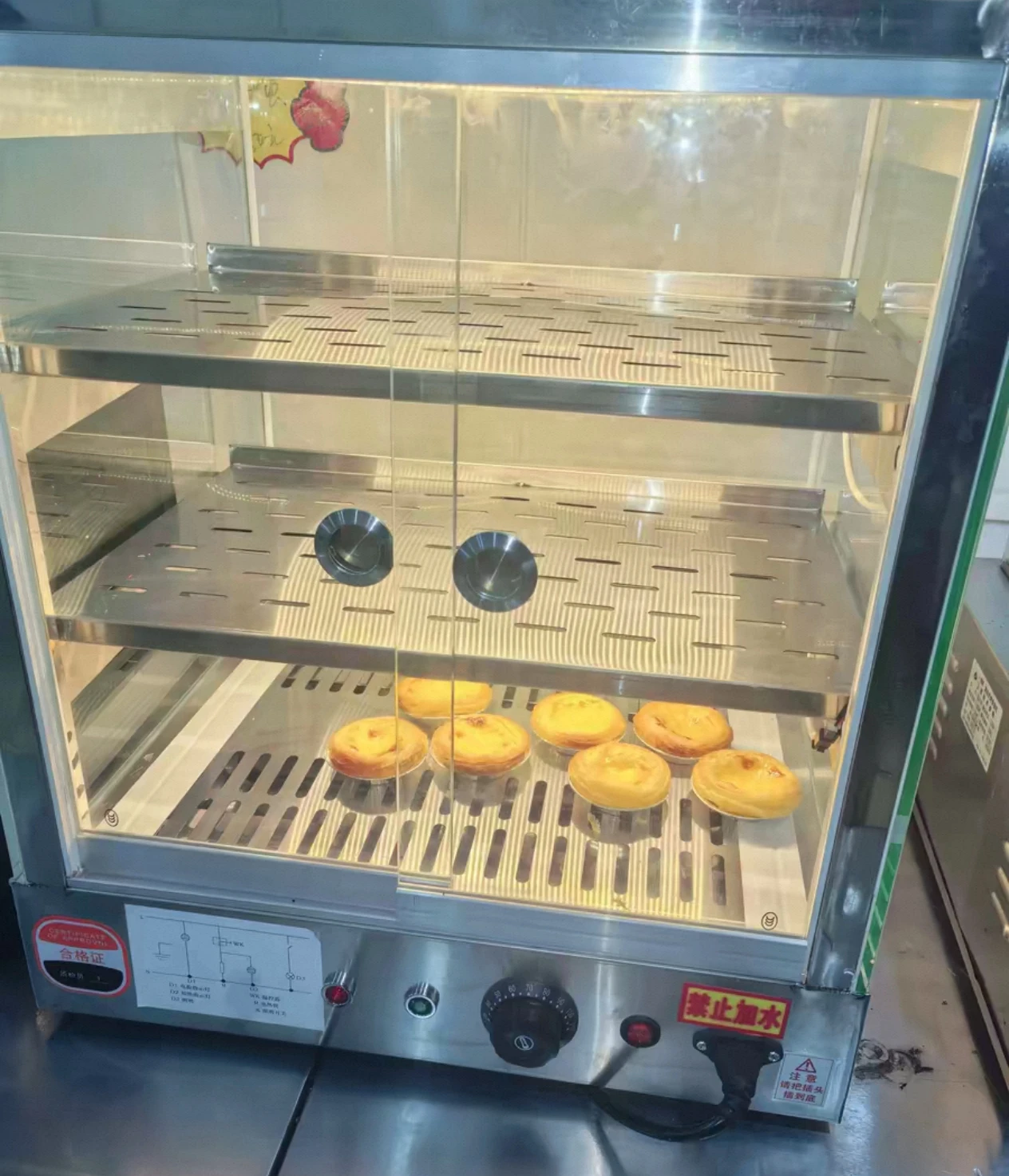 Commercial Countertop 3-Tier Glass Egg Tart Warmer Display Cabinet