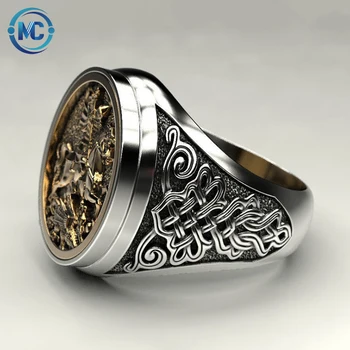 Hot Punk Cool Male Finger Ring Two Color Gold Metal Vintage Knight Rings Ancient Roman Soldier Malone Ring