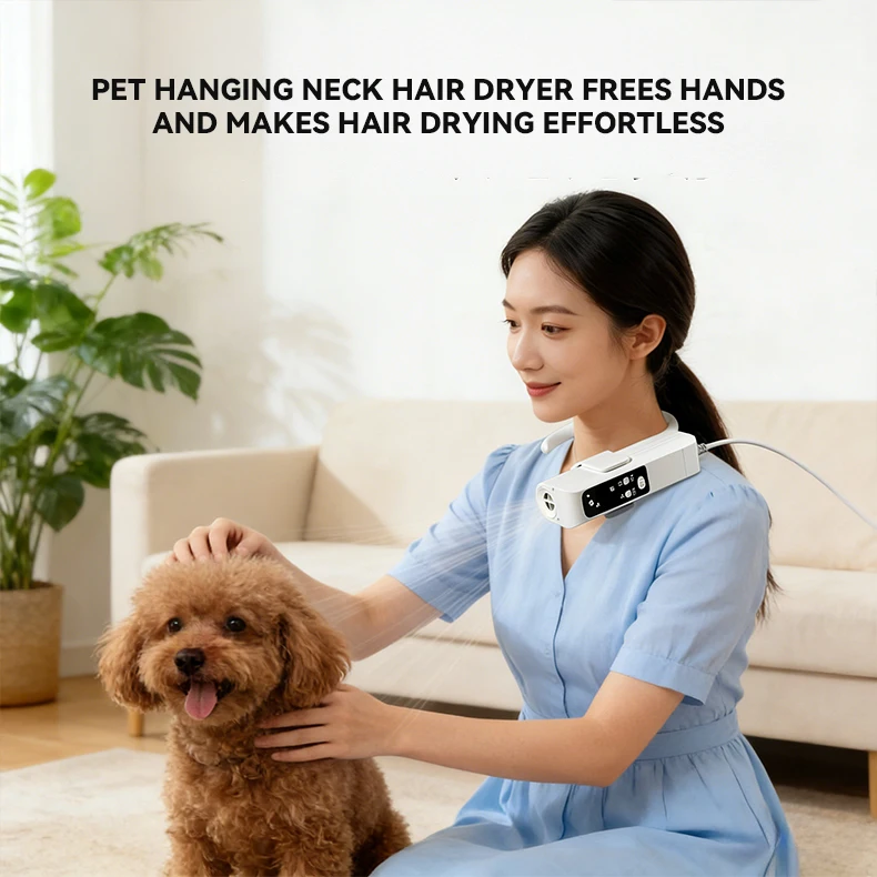 New Hands Free Neck Hanging Pet Hair Dryer High Speed Intelligent Grooming Dryer for Dogs and Cats Cleaning Beauty Products factory