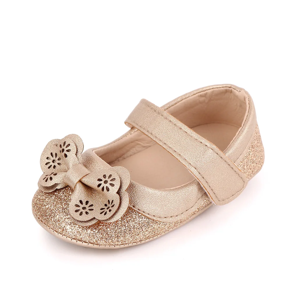 Baby Girls Princess Shoes Shining Glitter Hollow PU Bow Cute Soft Soled Toddler Shoes supplier