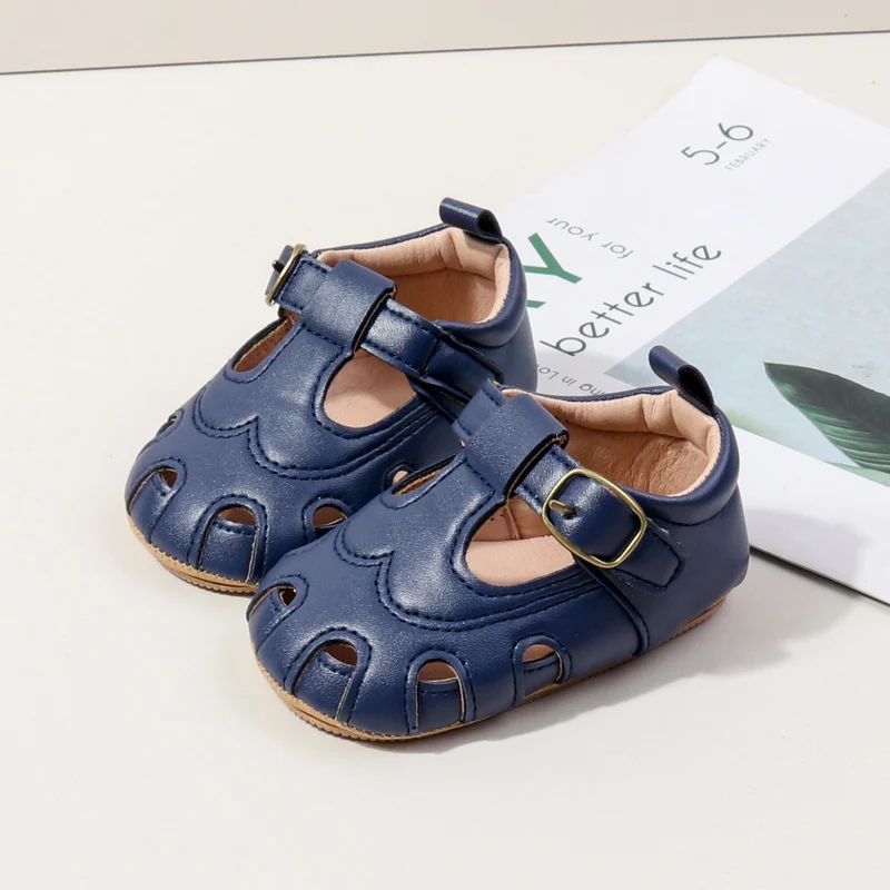 High Quality Baby Girl Toddler Formal Shoes Summer Loophole Design Small Leather Flat Breathable Anti-Slip Solid Pattern details