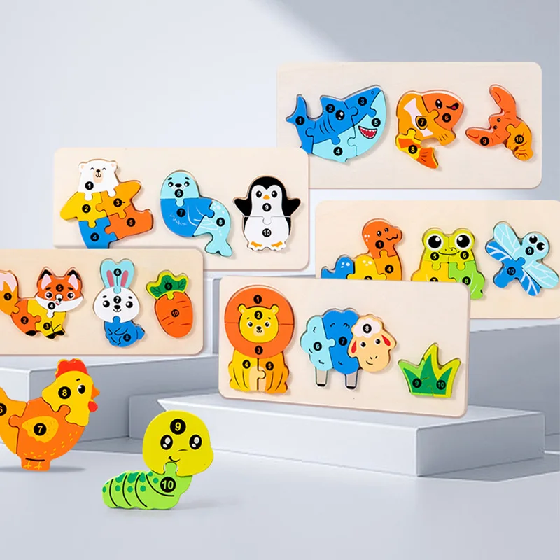 Montessori-Lernpuzzle aus Holz zum Lernen für Kleinkinder im Alter von 1–3 Jahren, Geburtstagsgeschenk für Kinder, Spielzeug, Nahrungskette, Tier-Puzzlefabrik