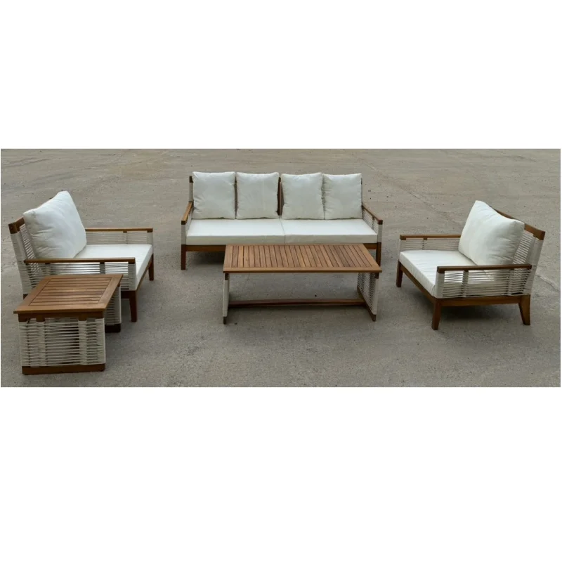 product luxury high quality acacia outdoor sofa set with pp rope wicker design durable for patio-3
