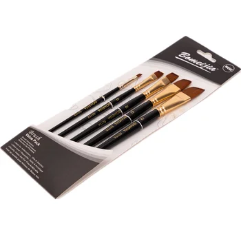 5pcs Nylon Hair Mix Shape Wooden Handle Painting Brush Set Watercolor Oil Acrylic Painting for Artist