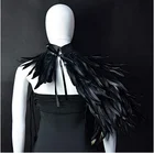 Black Wings Handmade Gothic Real Black White Feather Cape Shawl Shoulder Wings Choker Collar