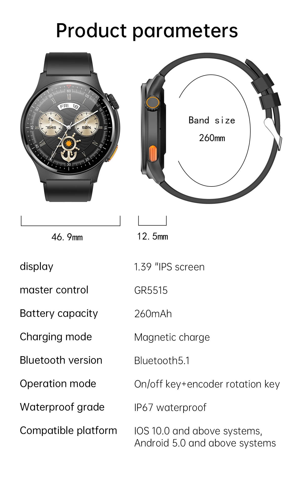 QW49 Smart Watch 1.39 Inch IPS Round Touch Screen APP Control BT Calling Health Monitoring Fitness Tracker Smartwatch With NFC