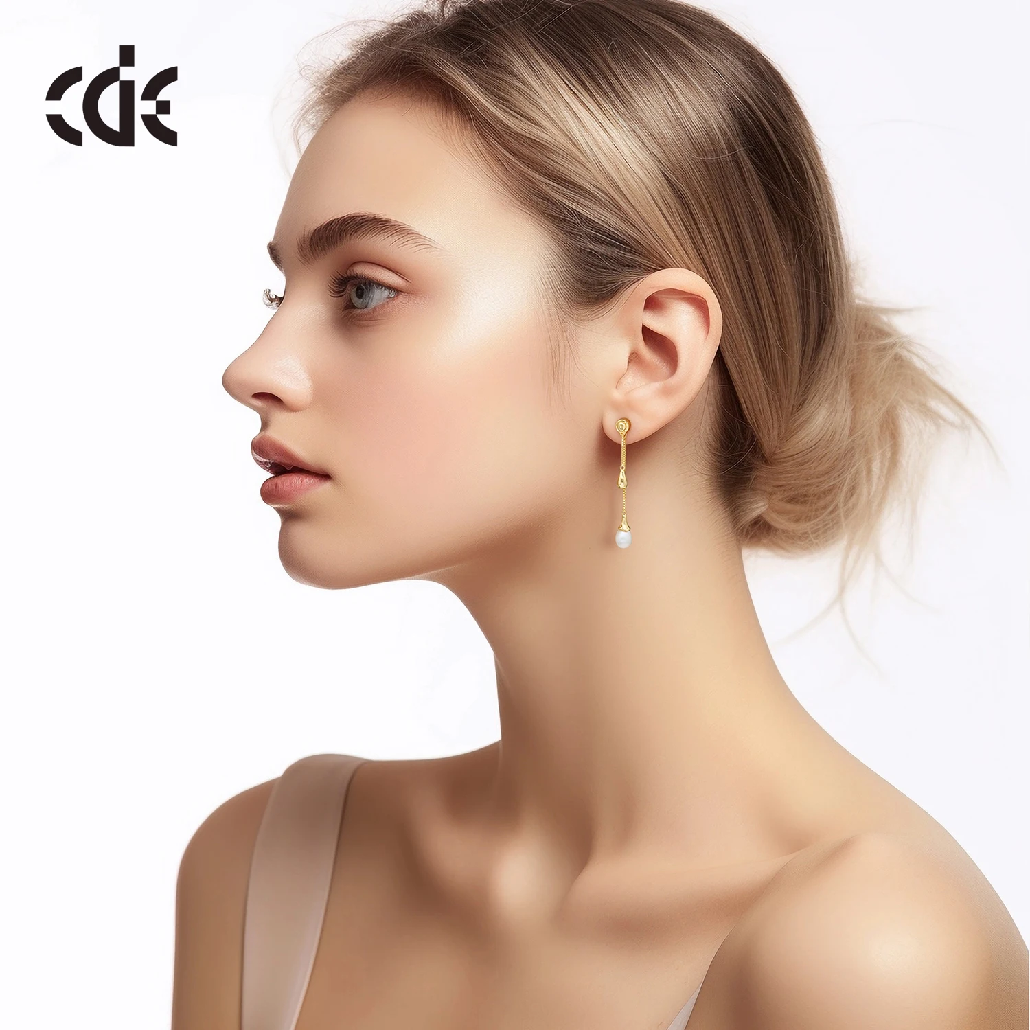 CDE YE1887 Fine Minimalist Jewelry 925 Sterling Silver Gold&Rhodium Plated Chain Fresh Water Pearl Dangle Women Earrings
