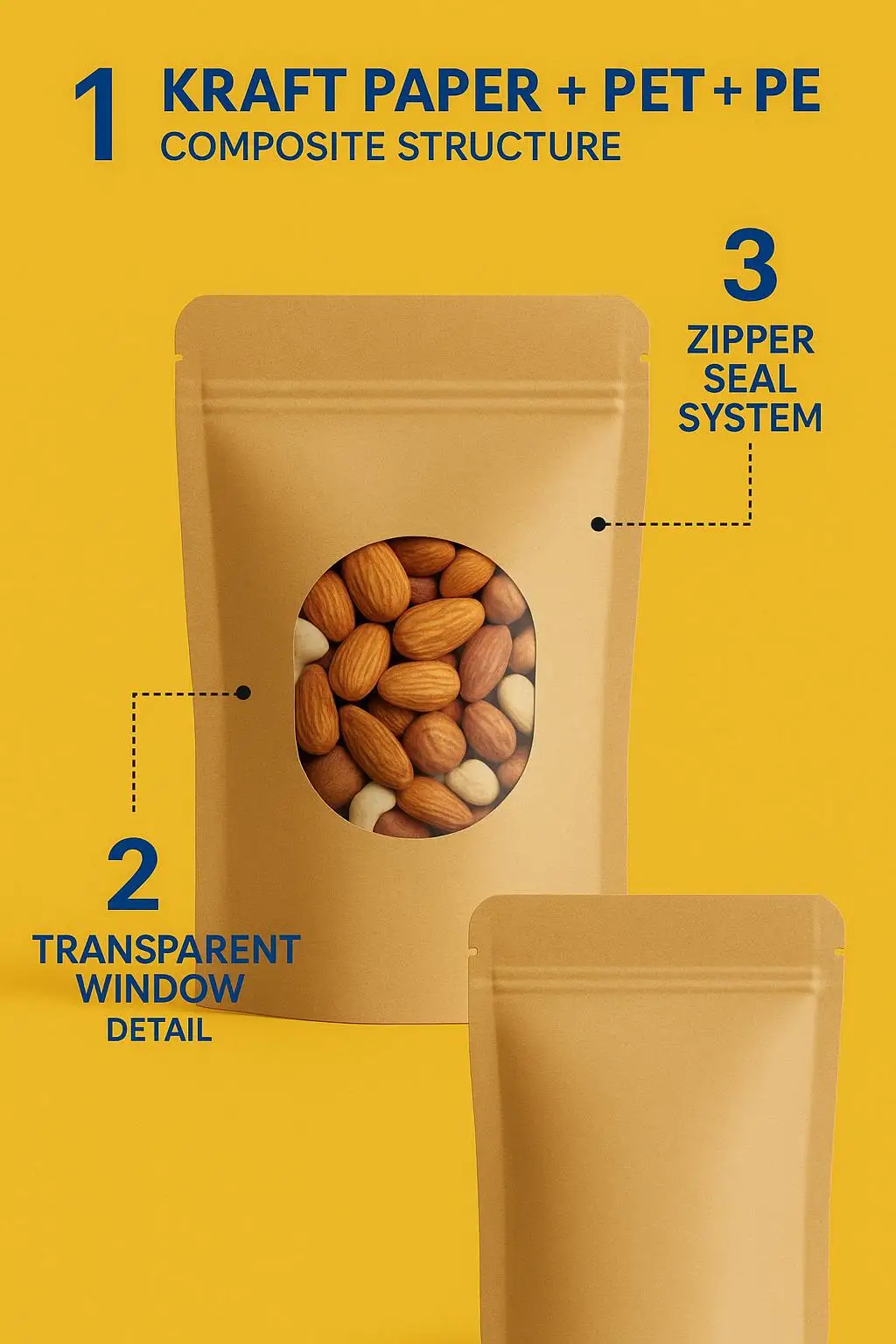 Eco-Friendly Kraft Paper Stand-Up Zipper Pouch Resealable Nut & Dried Fruit Packaging Bag Custom Logo Smell Proof Plastics - detail 4