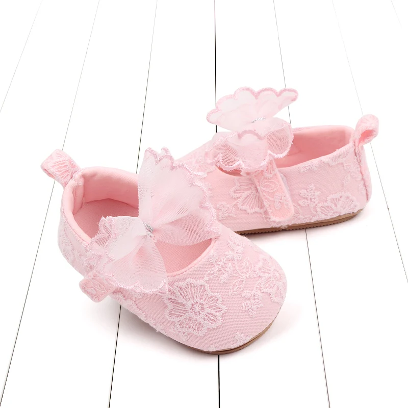 Spring and Autumn Solid Color Mesh Bow Soft Soled Non-slip Baby Toddler Shoes for Girls details