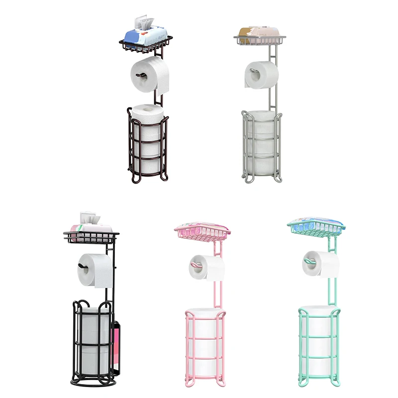 Home toilet paper holder free standing  metal chrome roll storage rack with phone shelf tissue dispenser organizer for bathroom