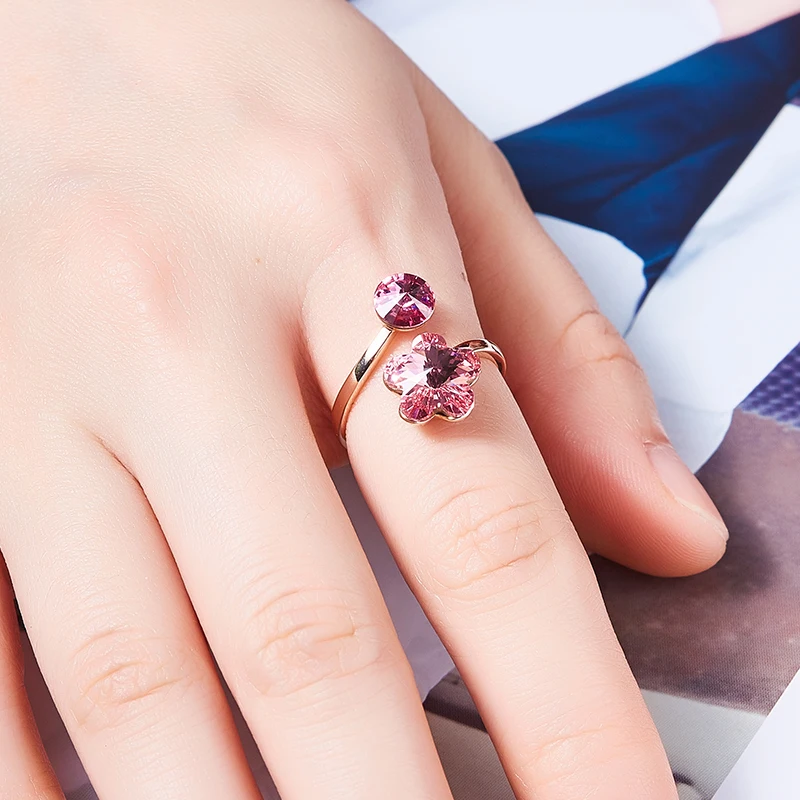 Custom Design Flower Gemstone Jewelry Resizable Rings